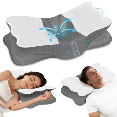 Cervical Neck Pillow for Neck Pain Relief - Memory Foam Ergonomic Neck Support Pillows for Sleeping with Cooling Pillowcase, Orthopedic Contour Pillow for Side, Back and Stomach Sleepers - Image 1