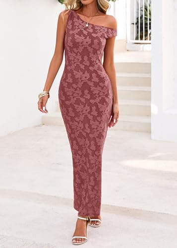 Lazysmile Women's Summer Floral Boho Maxi Dresses Off Shoulder Bodycon Elegant Party Wedding Guest Dress Wine Red - Thumbnail 4