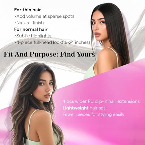 Ve Sunny Seamless Human Hair Clip in Extensions Medium Dark Brown 100g 20 Inch Invisible Real Human Hair Extensions Clip ins for Thining Hair Scalp Fill ins 4pcs - Thumbnail 6