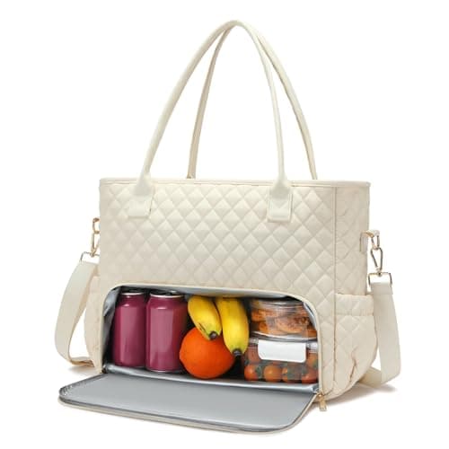 AHHZOOPLL 2-in-1 Lunch & Laptop Tote Bag｜15.6" Work Bags for Women｜Water-Resistant Polyester Casual｜Insulated Leakproof Lunch Compartment｜Teacher Nurse Bag｜Laptop Briefcase for Office Travel｜Beige - Image 1