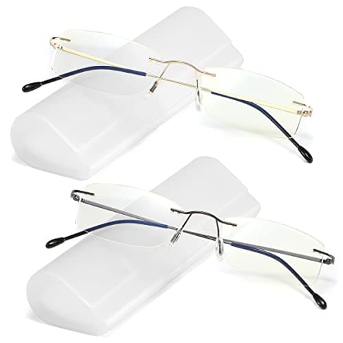 Yiwaeye 2 Pack Titanium Rimless Reading Glasses Anti Blue Light Glare Filter, Ultralight Spring Hinge Readers for Men Wowen Gold/Gunmetal +1.5 - Image 1