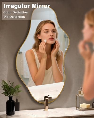 CQHVKQ Irregular Wall Mirror 20"X 36" Asymmetrical Gold Bathroom Mirror Abstract Decorative Wall Hanging Mirror for Bedroom, Living Room, Bathroom, Entryway, Hallway - Thumbnail 6