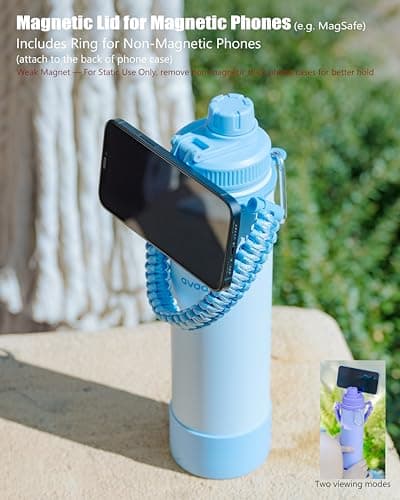 avodvo 32 oz Insulated Water Bottle with 2 Lids (2-in-1 Straw & Spout Lid, Magnetic Lid), Slim Water Bottle with Strap, Stainless Steel Water Bottle for Hiking, Gym, Travel, BPA-Free, Light Blue - Thumbnail 6