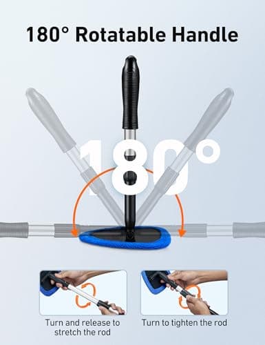 AstroAI Windshield Cleaner Tool, Car Interior Detailing Cleaning Kit with Extendable Handle and 4 Upgraded High-Density Reusable Microfiber Pads, Auto Glass Wiper Brush Kit for Cars, Blue, 15.9in-21in - Thumbnail 5