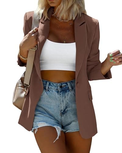 KIRUNDO Women's Blazers & Suit Jackets Tan Long Sleeve Lapel Button Lightweight Blazer Casual Work Office Outfits Spring Fall 2026(Coffee, XX-Large) - Image 1