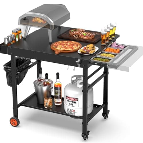 AOKEMAi Grill Table for Oon Pizza Oven Accessories, Ninja Pizza Oven Table with Extendable Desk - Fit Gozney, Solo Stove, Durable Outdoor Grill Cart Stand with Food Prep Topping Station for Backyard - Image 1