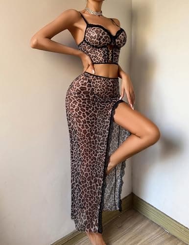 Avidlove Lingerie for Women 3 Pieces Set - Lace Long Nightgown with Side Split, Sexy Chemise for Bridal & Valentine's Day - Thumbnail 6