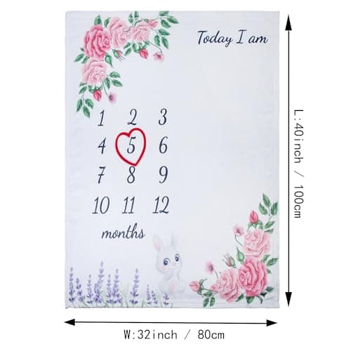 vmaisi Baby Milestone Blanket for Girl, Monthly Growth Photo Blanket for Newborn Infant, Floral Nursery Swaddle Blanket (Flowers, Single Printed - Thumbnail 6