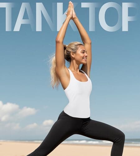 ZYQEXA Workout Tank Tops for Women with Built in Bra, Loose Sleeveless Gym Tops Seamless Racerback Athletic Yoga Shirts, White, M - Thumbnail 3