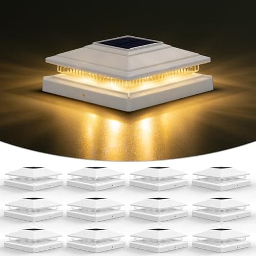VOLISUN Solar Fence - Post Lights, Solar Post Cap Light Outdoor Waterproof 12pack, White Deck Cap Light Solar Powered, for 4x4 5x5 6x6 Wooden/Vinyl Post - Image 1