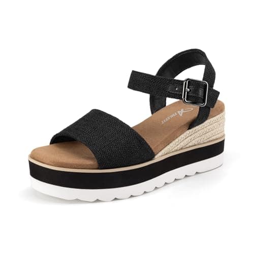 Athlefit Platform Wedge Sandals for Women Espadrille Comfortable Ankle Strap Buckle Open Toe Sandals Summer Dressy Black Size 8 - Image 1