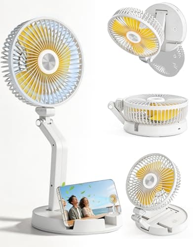 HRTISNW Portable Foldable Oscillating Fan, 6000mAh Battery Powered USB Rechargeable Fan, 16.1 Inches Wireless Desk Fan for Bedroom, Office, Camping and Travel, White