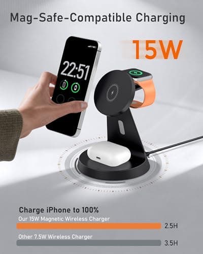 Wireless Charger 3 in 1 Charging Station for iPhone: Magnetic Docking Station for iPhone 17/16/15/14/13/12 - Multi Charging Dock for Apple Watch & Airpods 4 3 2 Pro (Adapter Included) (Black) - Thumbnail 3