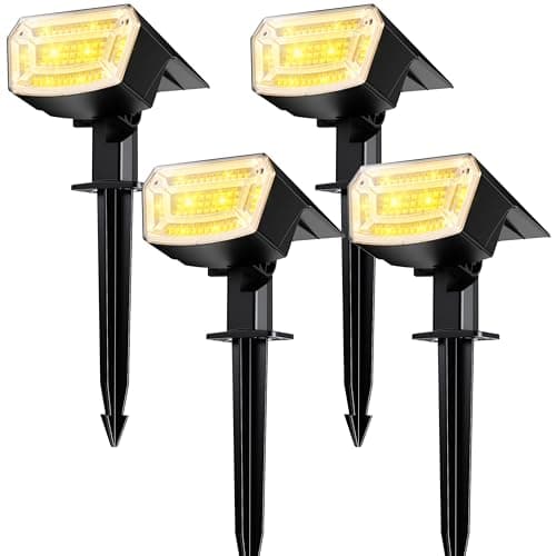 TECKNET Spot Lights Outdoor with 59 LED, 4 Pack Solar Lights Outdoor Waterproof IP65, Auto On/Off Solar Spot Lights, 3 Lighting Modes Solar Powered Garden, 2-in-1 Solars Landscape Light (Warm White) - Image 1