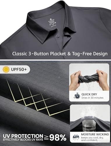 PINSPARK Moisture Wicking Polo Shirts for Men Quick Dry Golf Shirt Workout Tennis Polos Shirt Summer Collared Shirts Big 2XL Dark Grey - Thumbnail 4