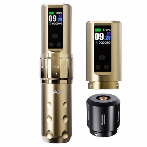 Mast Fold2 Pro Tattoo Gun Wireless Tattoo Pen Machine 2 Replaceble Batteries 2,000mAh Power Supply Mcore Rotary Motor Real Strokes Length P-076 (Gold) - Image 1