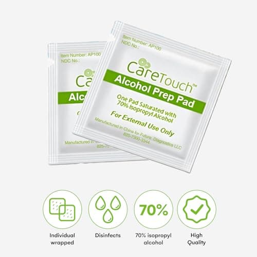 Care Touch 100-Pack Alcohol Wipes - Individually Wrapped Alcohol Prep Pads with 70% Isopropyl - Sterile 2-Ply Antiseptic Swabs for First Aid Kits, Cleaning, Travel and Everyday Use - Thumbnail 5