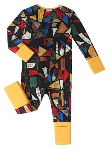 Joonberry Infant Baby Girl Clothing Bamboo Rayon Footies, Newborn outfit Footed Long Sleeve Jumpsuit with Zipper and Mitten Cuffs (Geometric Pattern, 3-6M) - Thumbnail 2