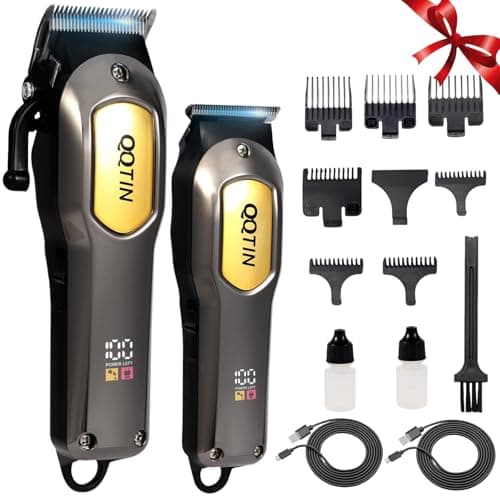 QQTIN Hair Clippers for Men, Cordless & Corded Professional Clippers Set, 7500RPM Rechargeable Hair Cutting Kit with Precision Blades & Guide Combs, Ideal for Barbers & Home Use (Silver) - Image 1