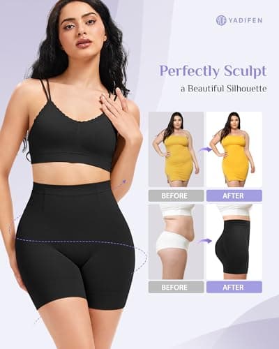 YADIFEN Shapewear for Women Tummy Control, Mid Waist Body Shaper Shorts Butt Lifting Seamless Shapewear Under Dresses - Thumbnail 4
