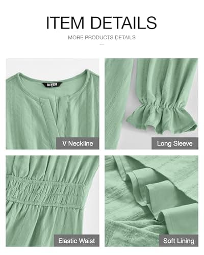 BTFBM Mini Dresses for Women 2026 Casual Lightweight Long Sleeve V Neck A Line Elastic Waist Party Holiday Dress(Sage Green, XX-Large) - Thumbnail 4