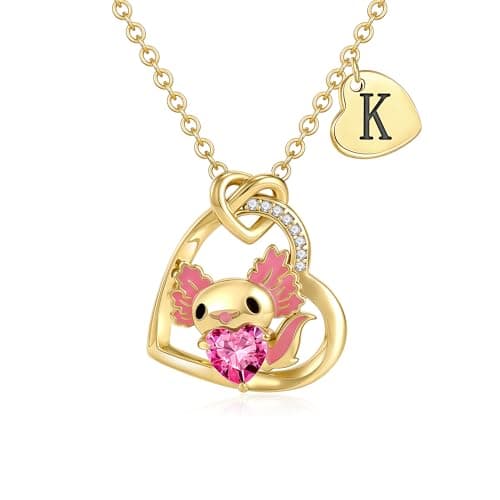 C-leen Axolotl Initial Necklaces for Girls Kids Women - 14K Gold Plated Heart Letter K Initial Necklace Axolotl Birthday Gifts for 6 7 8 9 10 Years Old Girls Gift - Image 1