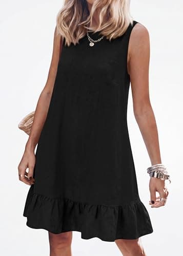 KIRUNDO Women's Casual Summer Dresses 2026 Spring Sleeveless Shift Tank Mini Dress Flowy Ruffle Hem Beach Vacation Sundress(Black, Small) - Thumbnail 2