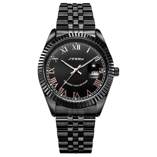SINOBI Men's Luminous Hand Calendar Date Quartz Watch Classic Stainless Steel Watches for Men (Black) - Image 1