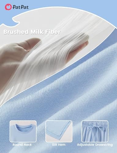 PATPAT Lounge Sets for Women Short Sleeve Pajama Set Soft Comfy Elastic Pjs 2 Piece Loungewear Outfits with Pockets Light Blue, XL - Thumbnail 4