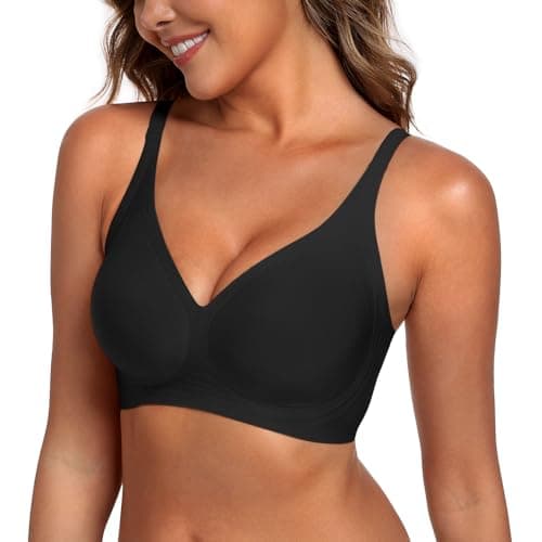 DB MOON Womens Jelly Bras Wireless Seamless Push Up Full Coverage Tshirt Bra No Underwire Supportive Bralette(Black,L) - Thumbnail 4