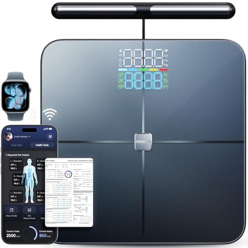 Amzmerit Smart Scale for Body Weight, 8-Electrode Larger Platform Digital Scale for Weight Fat BMI 50 Body Composition Measurement, Bluetooth & Wi-Fi Digital Bathroom Scale, Rechargeable, Dark Gray - Image 1