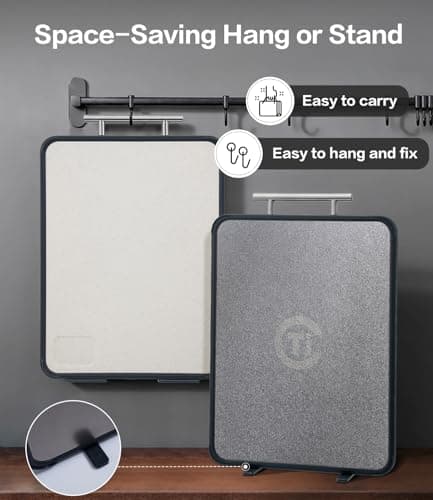 Titanium Cutting Board for Kitchen- Double Sided Cutting Board with Stand, Textured Food-Grade Pure Titanium Side for Chopping Meat, PP Side for Vegetables, Easy to Clean(14.5”×11”, 1 PC) - Thumbnail 2