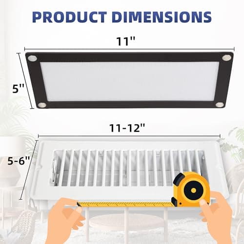 Magnetic Vent Covers - 5" x 11" Vent Screen Mesh Covers for Floor, Wall and Ceiling Registers of Width 5" to 6", Length 11" to 12", Strong Magnetic Floor Vent Covers, Non Peeling - White - Thumbnail 2