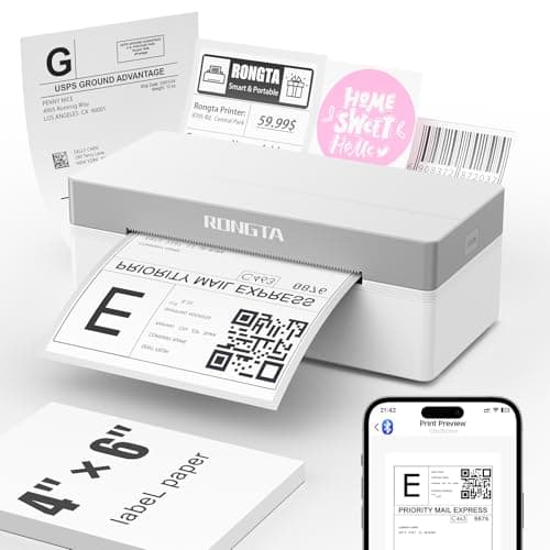 Rongta Shipping Thermal Label Printer, Bluetooth 4x6 Sticker Label Maker Wireless Shipping Label Printer for Package Small Business Compatible with Windows macOS Android iOS (White) - Image 1