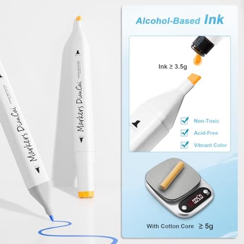 DTXDTech Alcohol Markers 80 Colors,Dual Tip Chisel & Fine Markers Set Waterproof Ink Alcohol Coloring Marker Art Marker Pens for Painting,Note,Marking,White Barrel - Thumbnail 3