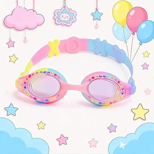 YUENREE Kids Swim Goggles for Girls Ages 4-12 | Rainbow Bling Rhinestone Pink | No Leak Anti-Fog UV Protection | with Premium Hard Case - Thumbnail 4