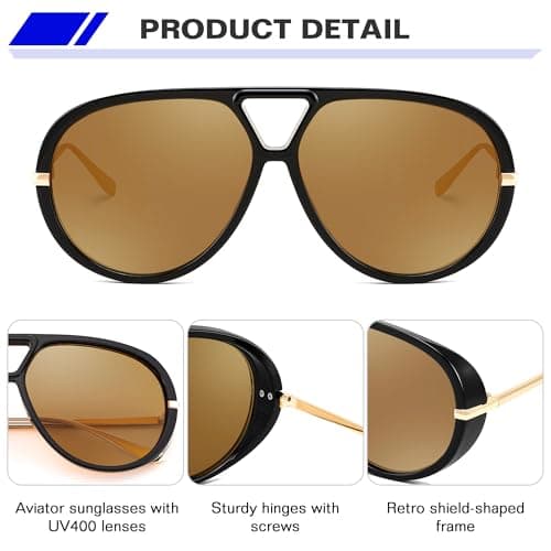 FEISEDY Trendy Oversized Aviator Sunglasses for Women Men Retro Big Round Shield Sun Glasses B4181 - Thumbnail 5