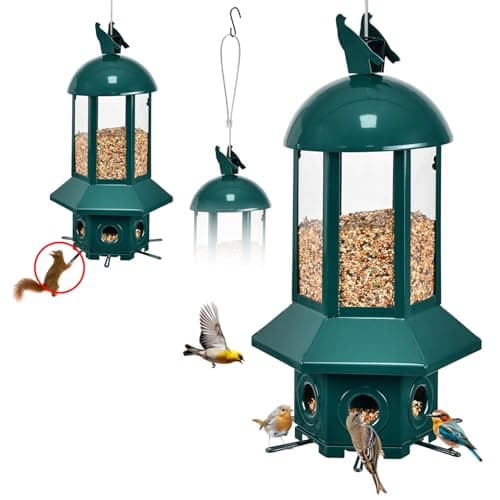 Professional Squirrel Proof Bird Feeders - Sorflife Large Capacity 5.06 lbs, Reliable and Rust Resistant Metal Bird Feeding Station for Prevents Squirrels from Stealing Food and Easy Refilling Green - Image 1
