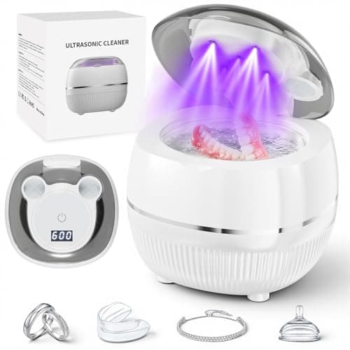 Ultrasonic Retainer Cleaner Machine, 48kHz Dental Cleaning Pod for Night Guards, Mouth Guards, Aligner, Braces, Toothbrush, Jewelry, Ultrasonic Dentures Cleaner with Digital Timer, 220ML, White - Image 1