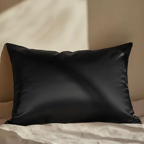 Mellanni Pure Silk Pillowcase Standard Size - Perfect for Hair and Skin, Preventing Wrinkles - Easy Care - Naturally Cooling Silk Pillow Cover with Hidden Zipper (Standard, Black)