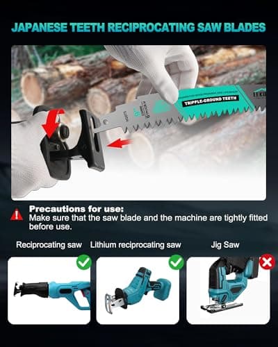 LEKOMESH 15" Japanese Teeth Reciprocating Saw Blades Wood Pruning - 4pcs Curved Edge 6TPI for Tree Trimming, Wood/PVC Pipe Cutting, Cr-V Sabre Blades Better Wear Resistance - Thumbnail 6