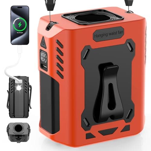 Portable Waist Fan, 5-Speed 14800RPM Strong Airflow, Personal Rechargeable Fan[Max 25H Working Time], 8000mAh Hands-Free Neck Fan, Wearable Belt Fans for Camping/Outdoor/Jobsite/Travel/Fishing
