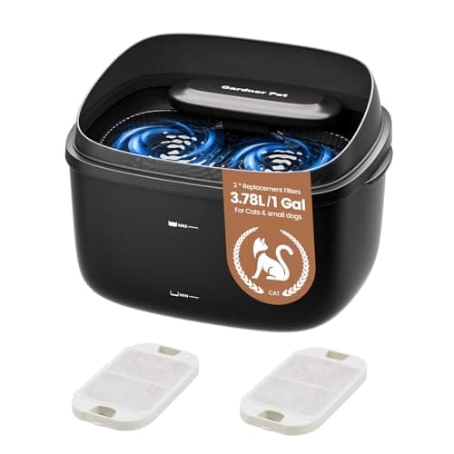 Gardner Pet Cat Fountain 1 Gallon, Vortex Dog Water Bowl Dispenser, Ultra Quiet Automatic Cat Fountain with Filter, Splash-Proof, Without Adapter (UV, Black) - Image 1