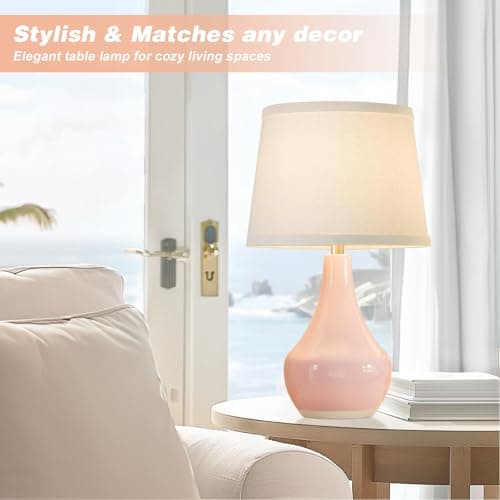 Seealle Modern Pink Table Lamps Set of 2 - Bedroom Lamps for Nightstand,19.4" Bedside Pink Lamp for Girls Room Living Room with Rocker Swtich - Thumbnail 3