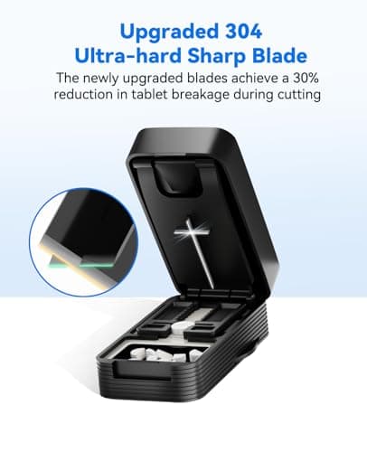 Pill Cutter Splitter for Small and Tiny Pills - Professional 1/2 1/4 Pill Splitter with Adjustable Centering Slot, Accurately Cut Multiple Tablets with Safety Blades & Silicone Storage Box (Black) - Thumbnail 2