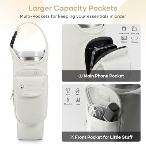 Bufilea Carrier Bag with Phone Holder Pockets for Stanley 40/30oz Tumbler with Handle, Insulated Neoprene Crossbody Bag Cup Holder w/Shoulder & Handheld Straps Fits Stanley Cup Accessories - Thumbnail 3