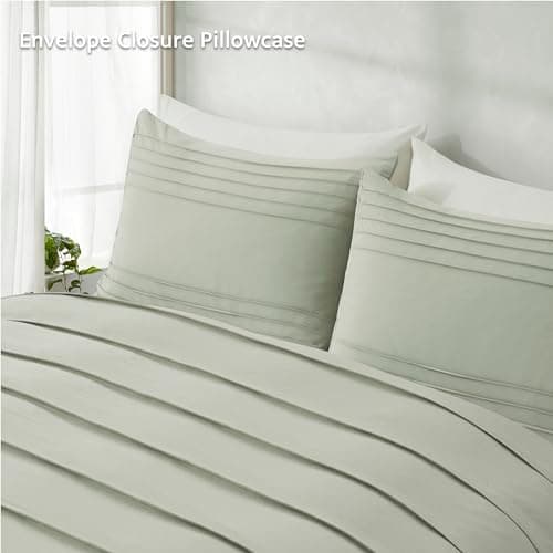 Oli Anderson Mist Sage Duvet Cover King Size - Pleated King Duvet Cover, 3PCS Soft and Breathable Textured Bedding Set with Zipper Closure(Mist Sage,104"x90") - Thumbnail 6