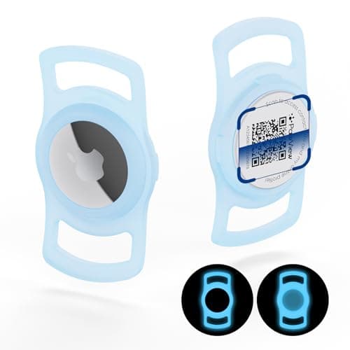 for Airtag Dog Collar Holder with QR ID Tag, Glow in the Dark, Fluorescent Waterproof Silicone for Airtag Case for Dog Collars, Scan for Instant Alert, Emergency Contact, Pet Profile (Blue) - Image 1