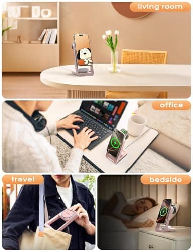 Apor 3 in 1 Charging Station for iPhone, Magsafe Wireless Charger with Cooling Fan for iPhone 17 16e 16 15 14 13 12 Series & Apple Watch Charger, Wireless Charging Station for AirPods 4/3/Pro (Pink) - Thumbnail 6