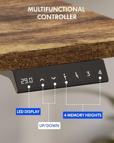 FLEXISPOT Standing Desk with Monitor Stand, 48 x 24 Inches One-Piece Electric Height Adjustable Computer Desk with Cup Holder for Home Office, Rustic - Thumbnail 6